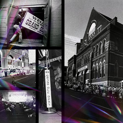 Composite photo of Ryman Auditorium, including the exterior and interior of the venue
