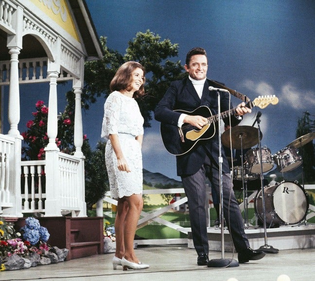 Johnny Cash and June Carter Cash with Marshall Grant, National Life Grand Ole Opry Syndicated TV Show, August 30, 1968, at the Ryman